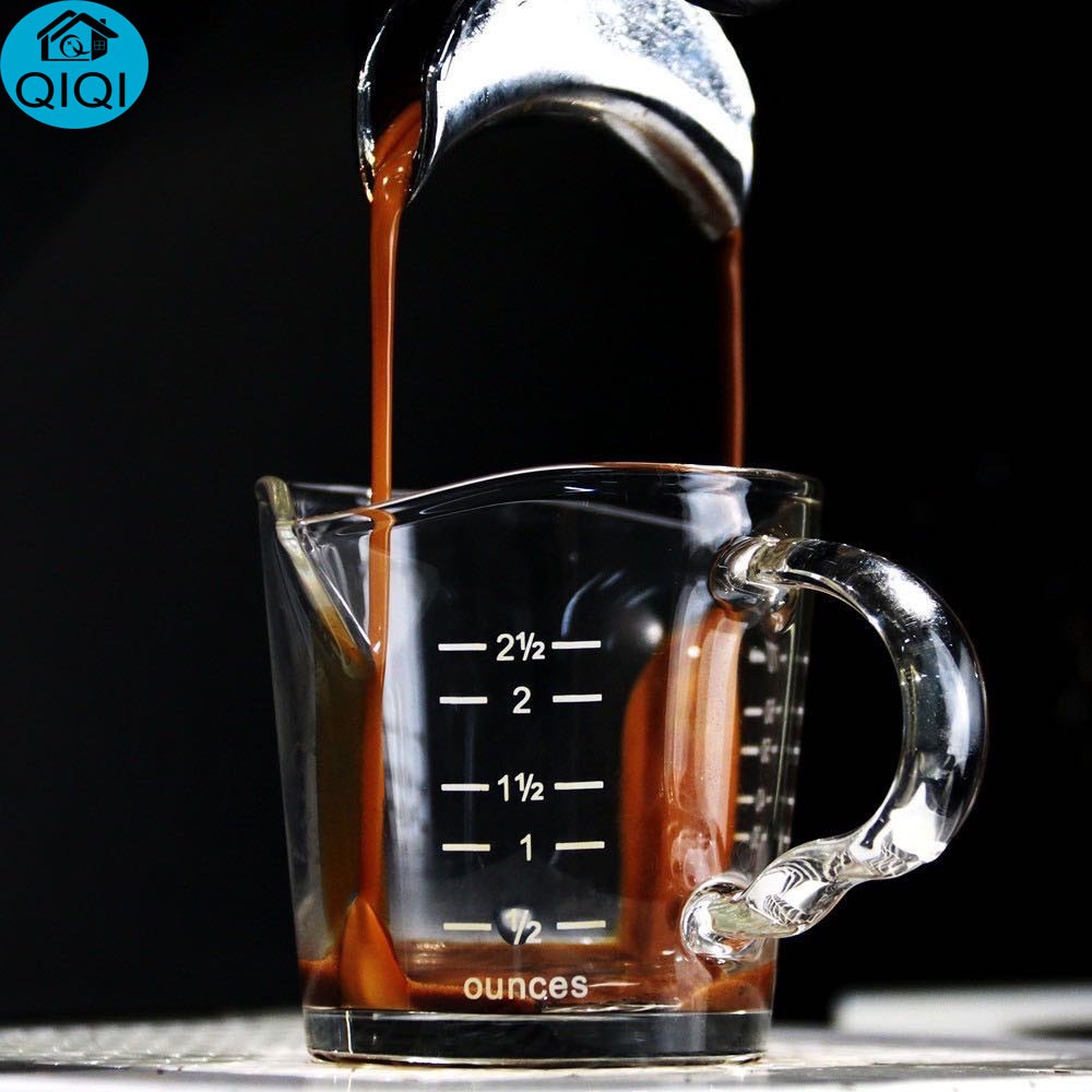 แก้วตวงกาแฟ แก้วชงกาแฟ สองปากเท ด้ามไม้กันความร้อน แก้วตวงนม กาแฟ ขนาดเล็ก 75-150มิลลิลิตร