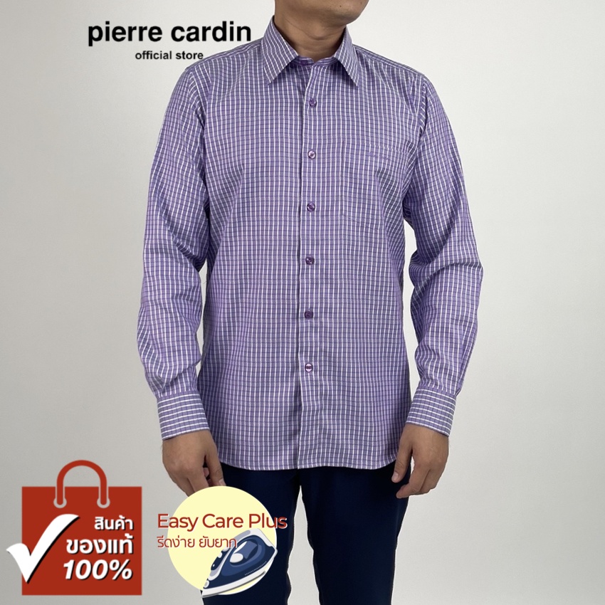 Pierre Cardin เสื้อเชิ้ตแขนยาว Easy Care Plus รีดง่ายยับยาก Slim Fit รุ่นมีกระเป๋า ผ้า Cotton 100% [RCC793F-VI]