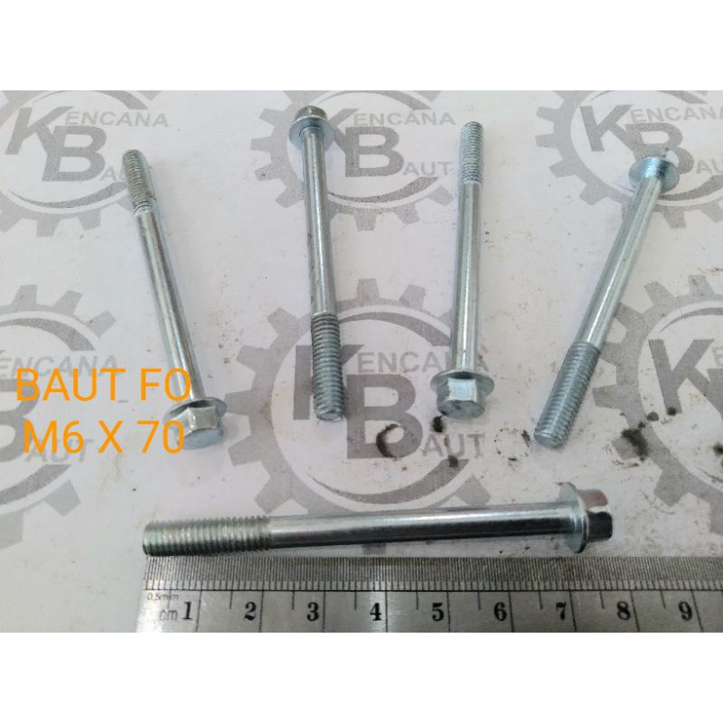 MESIN สลักเกลียวบล็อกเครื่องยนต์ M6 x 70 / สีขาว FLANGE / FO KEY 8 LENGTH 7 CM