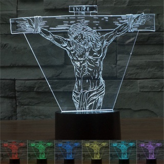 Good Friday โคมไฟกลางคืน LED รูปพระเยซู 3D ไล่โทนสี 7 สี USB