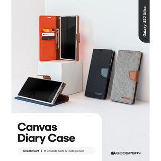 เคสฝาพับ ผ้ายีนส์ Samsung Galaxy S22 Ultra /S22 plus/ S22 เคสฝาปิดแม่เหล็ก GOOSPERY Canvas Diary