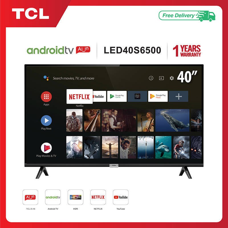 TCL TV40นิ้ว LED Wifi HD 1080P Android 8.0 Smart TV(รุ่น40S6500) Google assistant &amp; Netflix &amp; Youtube