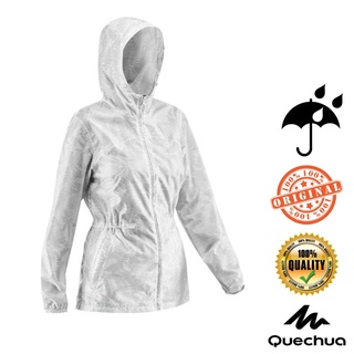 เสื้อแจ็คเก็ตกันฝน/กันน้ำสำหรับผู้หญิง รุ่น NH100 RAINCUT FULL ZIP (สีขาว) QUECHUA