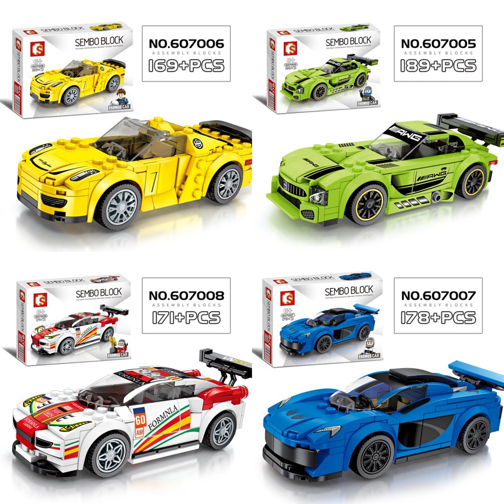 Sembo Block racing Lego Formula Car ประกอบเข้าด้วยกันเพื่อส่งเสริมการสื่อสารระหว่างเด็กและเพื่อน (1 ชุดมี 4 กล่อง)