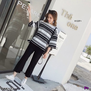 👗Pfashion [ส่งไว!!🚛] P6123  Set 2 ชิ้น เสื้อแขนยาว +กางเกงขายาว 5 สว่นแต่งรบาย  Set of 2 pieces. Long sleeve s