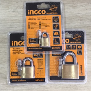 กุญแจ แม่กุญแจ กุญแจทองเหลือง ขนาด 20,30,40mm iNGGO Brass Padlock