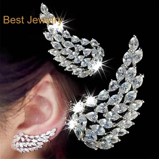 Best Jewelry ต่างหูปีกนกเพชรเกรดพรีเมี่ยม ประกายไฟเทียเท่าเพชรแท้ เครื่องประดับออกงาน ต่างหูเพชร รับ dropship