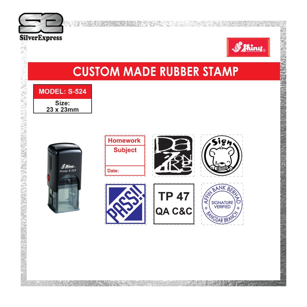 Custom Make Self Inking ตรายาง SHINY รูปสี่เหลี่ยมผืนผ้า รุ่น S-510, S-515, S-520, S-524, S-530, S-5