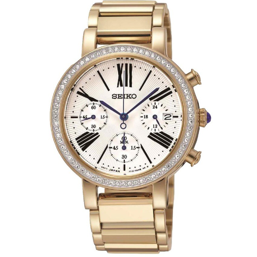 SEIKO Crystal นาฬิกาข้อมือผู้หญิง โครโนกราฟ ควอทซ์ SRW014P1 เรือนทอง