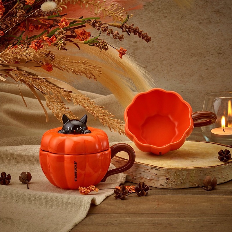 starbucks halloween 2021 black cat on pumkin mug 10 oz