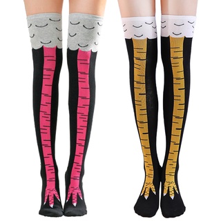 Chicken Paws Feet Socks Womens Funny Long Socks Cartoon Cotton Creative Chicken Leg Claw Ladies 3D Print Above Knee High Socks