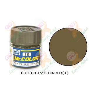 สีสูตรทินเนอร์ Mr.hobby Mr.color C12 Olive Drab(1) Semi-Gloss 10ml