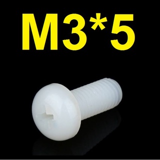 (10ตัว)น๊อตพลาสติกM3*5 mm. White Plastic screw Pan Head Cross Round Screw Nylon insulation Bolt length 5mm