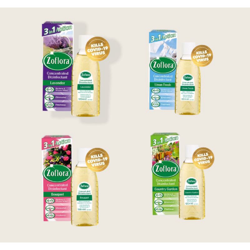 Zeflora  น้ำยาฆ่าเชื้ออเนกประสงค์ 3in1 4กลิ่นหอมจากอังกฤษ🇬🇧 120ml.(ไม่แถมขวดสเปรย์นะครับ)