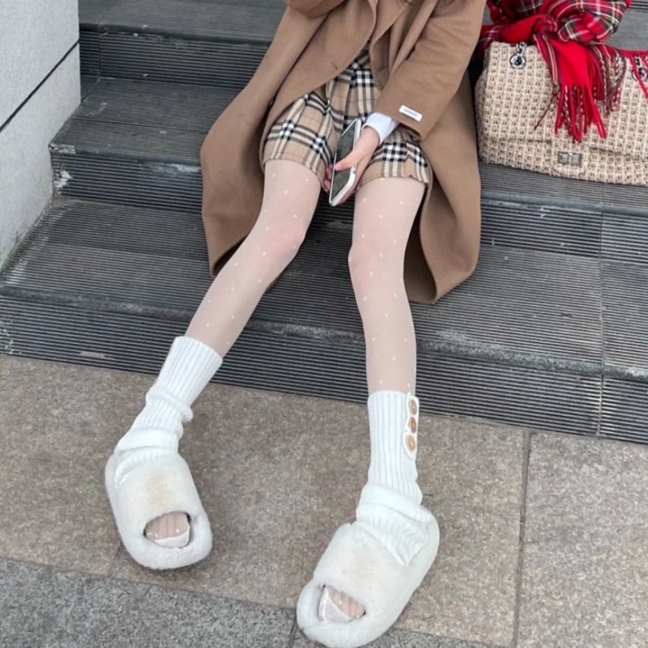 ถุงเท้ายาว ผ้าถักโครเชต์ ให้ความอบอุ่น สีขาว แฟชั่นฤดูใบไม้ร่วง และฤดูหนาว สไตล์โลลิต้า สําหรับผู้หญิง - รูปที่ 7