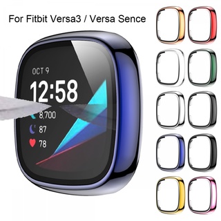 เคสป้องกันหน้าจอ Pc พร้อมฟิล์มกระจกนิรภัย สําหรับ Fitbit Versa 3 Sense Watch