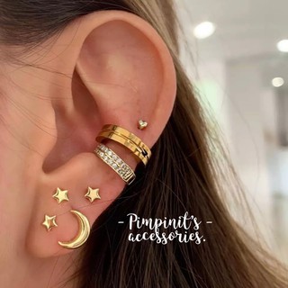 🇹🇭 พร้อมส่ง : 🌙⭐️ ต่างหูเซ็ทพระจันทร์และดวงดาวสีทอง | Gold Moon &amp; Star Stud Earring Set.