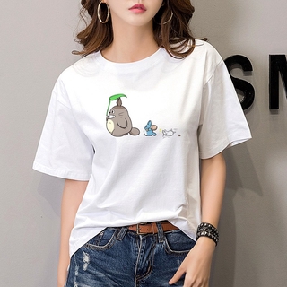 เสื้อยืดแขนสั้น ผ้าฝ้าย พิมพ์ลายการ์ตูน Totoro สําหรับผู้หญิง