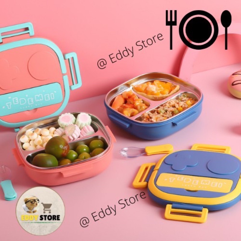 Bento box กล่องข้าวเด็กเก็บอุณหภูมิ มาพร้อมช้อมส้อม กล่องข้าว ที่ใส่อาหาร กล่อง Bento,Lunch box