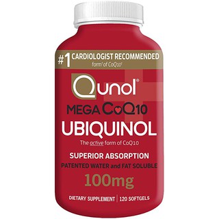 ราคาQunol Mega CoQ10 120 เม็ดUbiquinol 100 mgไซน์ใหญ่Exp.12/2026