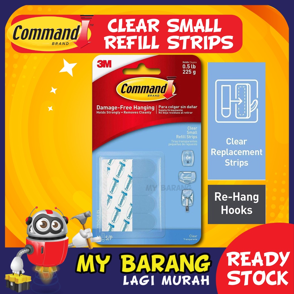 3M Command 17024 CLR Clear Small Refill Strips (12Pcs/Pck) 17024CLR CommandTM Small Clear Refill Str