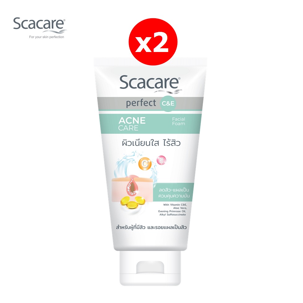 Scacare สกาแคร์ โฟมล้างหน้า เพอร์เฟ็คท์ แอคเน่แคร์ 100 ก. x2 (FACIAL FOAM) เพื่อผิวเนียนใส ไร้สิว