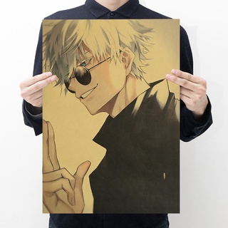 โปสเตอร์กระดาษคราฟท์ลายการ์ตูน Jujutsu Kaisen Gojo Satoru สําหรับตกแต่งผนัง