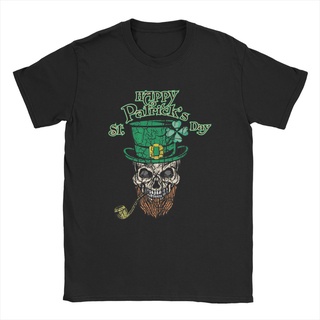 ผ้าฝ้ายคอกลมเสื้อยืดผ้าฝ้าย พิมพ์ลาย Happy St PatrickS Day With A Vintage Skull Saint Patricks Day สําหรับผู้ชาย และผู้