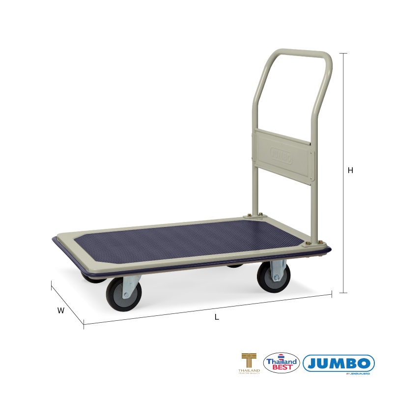 JenStore  JUMBO  รถเข็นพื้นเหล็กชั้นเดียว มือจับข้างเดียวพับไม่ได้ 370 กก. HB-211J