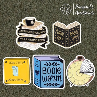 🇹🇭 พร้อมส่ง : 📚 ⏰ เข็มกลัดเซ็ทหนังสือ,นาฬิกาและสวิตซ์ไฟ | Book, Clock &amp; Power Switch Enamel Brooch Pin Set.