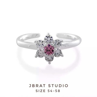 JBrat Flower rings แหวนเงินแท้ S925 เพชร CZ ชุบทองคำขาว, แหวนเงินแท้, แหวนเพชร, แหวนเพชร CZ ไขต์ 54-58