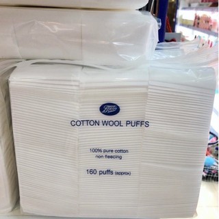 สำลีเช็ดหน้า Boots เช็ดเครื่องสำอาง Boots cotton wool puff สำลีแผ่นรีดขอบ 160 แผ่น