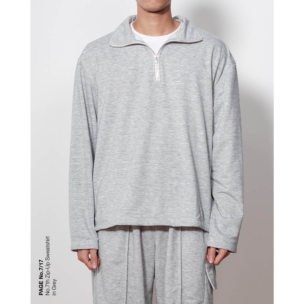 7/17 No.7th Zip-Up Sweatshirt in Grey | เสื้อสเวตเชิ้ตดีเทลผ่าข้าง และ ซิปคอเปิด Sporty Style สีเทา