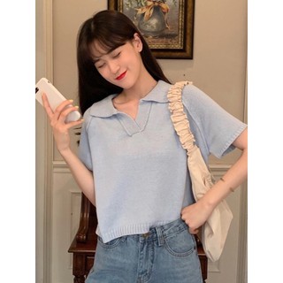 พร้อมส่ง! เสื้อโปโลครอปท็อป สไตล์เกาหลี