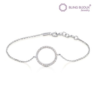 Bling Bijoux สร้อยข้อมือ เงินแท้ 925 Minimal Style ปรับขนาดได้ ยาว 17.6 cm. พร้อมจี้รูปวงกลม ตกแต่งด้วยเพชร CZ