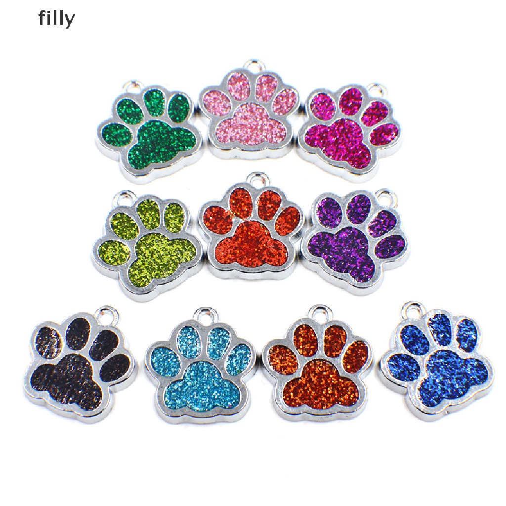 FILLY Dog Tag Engraved Dog Collar Puppy Pet ID Name Paw Glitter Pendant