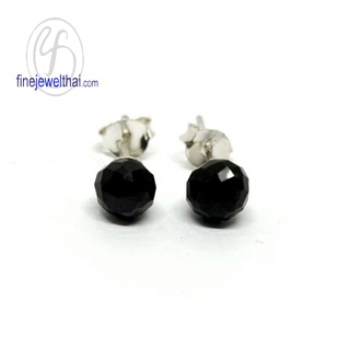 Finejewelthai-ต่างหูนิล-ต่างหูเงินแท้-นิล-พลอยประจำเดือนเกิด-Black-Spinel-Onyx-Silver-Earring-E1032on