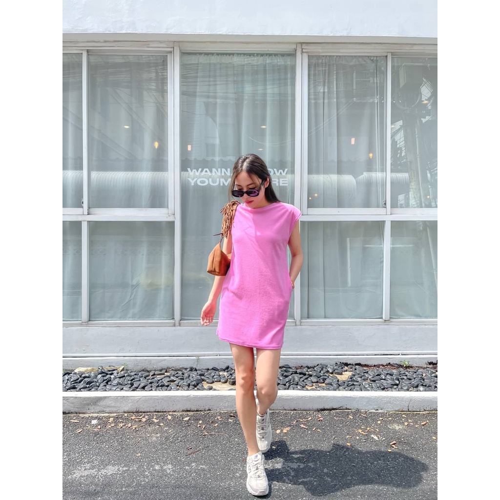 Newlooksbkk vid02 Staycation terry dress เดรสผ้านุ่มนิ่ม ชุดเรียบๆแต่เก๋สุดๆ ดีเทลเดรสแขนกุดเสริมบ่า มีกระเป๋าข้าง