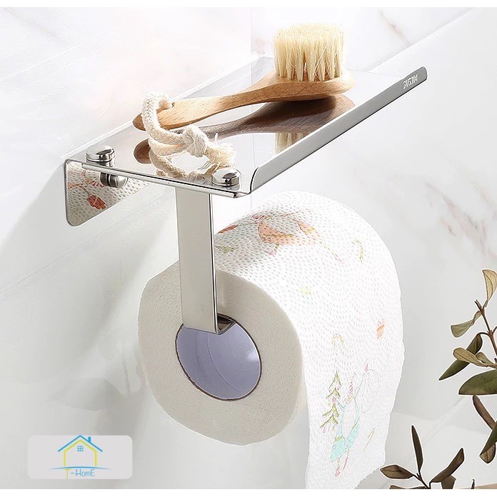 Toilet Paper Holder ที่แขวนทิชชู่ แขวนกระดาษชำระ แบบติดผนัง สแตนเลส304 สีเงินชุบโครเมี่ยม [TI-06i]