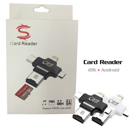 การ์ดรีดเดอร์ 4 In 1 Memory Card Reader Micro SD Card Reader For Ipad/IPhone 5 6 6s 7 Plus Type