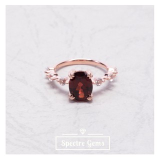 แหวนเงินแท้ 925 พลอยแท้ Sterling Silver Ring 92.5% topped with Garnet (Red) ชุบ 18K โรสโกลด์ *พร้อมส่ง*