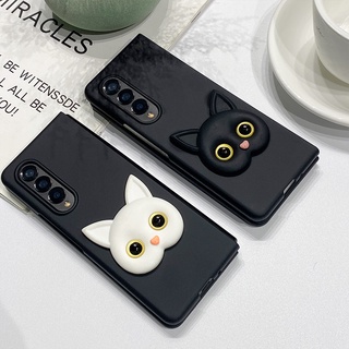เคสโทรศัพท์มือถือ ลายแมวดํา พร้อมสายคล้องข้อมือ ขาตั้ง สําหรับ Samsung Galaxy Z Fold 4 Fold 3 Fold 2 5G Z Fold4 F