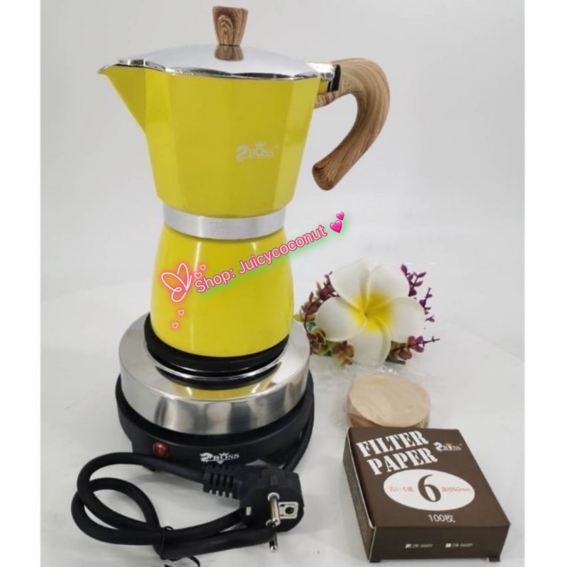 Zboss Moka Pot Set-6 Cup -Coffee Pot หม้อกาแฟดริปอิตาเลียนพร้อมกระดาษกรองและเตาไฟฟ้า