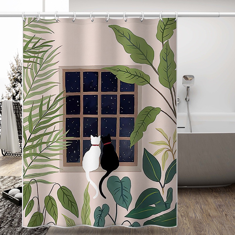 แนะนำ ผ้าม่าน ผ้าม่านโพลีเอสเตอร์ กันน้ํา ลายการ์ตูนแมว สําหรับห้องน้ํา ราคาพิเศษ มีเก็บเงินปลายทาง