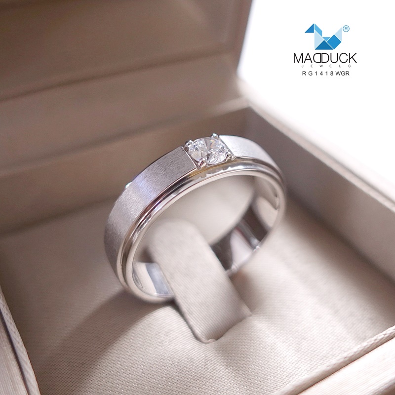 Madduckjewels แหวนเงินแท้ เพชร CZ ชุบโรเดียม RG1418WGR