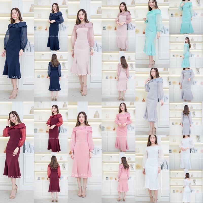 D276 เดรสออกงาน เดรสไปงานสีชมพู พร้อมส่ง smlxlxxl ชุดเดรสเปิดไหล่แต่งแขนออแกนดี้ ส่งฟรี❌