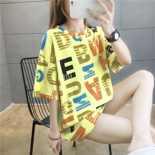 MIMI&amp;DIDI เสื้อยืดแฟชั่นผู้หญิงเกาหลี โอเวอร์ไซส์ ขนาดใหญ่ ทรงฮิปฮอป ลายตัวอักษร เนื้อผ้าดี ใส่สบาย 9682