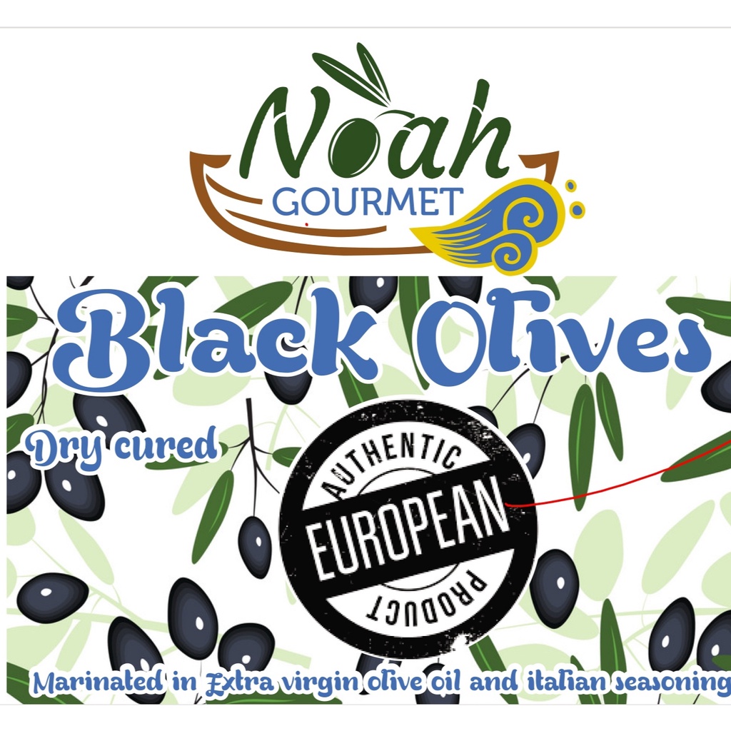 Black olives 350 gr มะกอกดำ 199 baht marinated with extra virgin olive oil Dry cured fermented Sele type