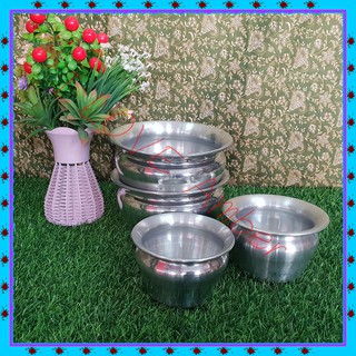 Aluminum potty potty Set 2 pcs.กระโถนอลูมิเนียม 16 cm.เคลือบเหลือง กาละมัง ถาดนึ่ง ถ้วยตวง อ่างอาหาร กระโถน, ตราเพนกวิน,