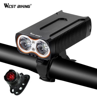 WEST BIKING  ไฟหน้าจักรยาน 2400 LM 2 T6 LED ชาร์จ USB และฟรีไฟท้าย